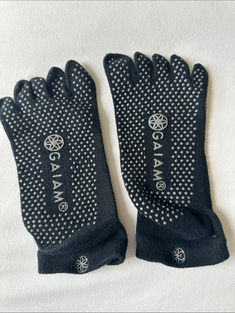 GAIAM Pilates Black Grip Toe Socks with White Logo